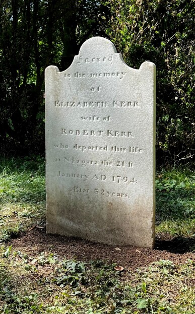 Restored stone of Elizabeth Kerr at St. Mark's Anglican Church, 2022.