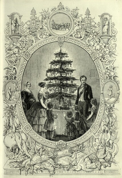 Engraving from the Illustrated London News showing Queen Victoria and Prince Albert around the Christmas tree, 1848, England © British Library Board. P.P.7611