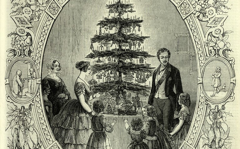 Engraving from the Illustrated London News showing Queen Victoria and Prince Albert around the Christmas tree, 1848, England © British Library Board. P.P.7611